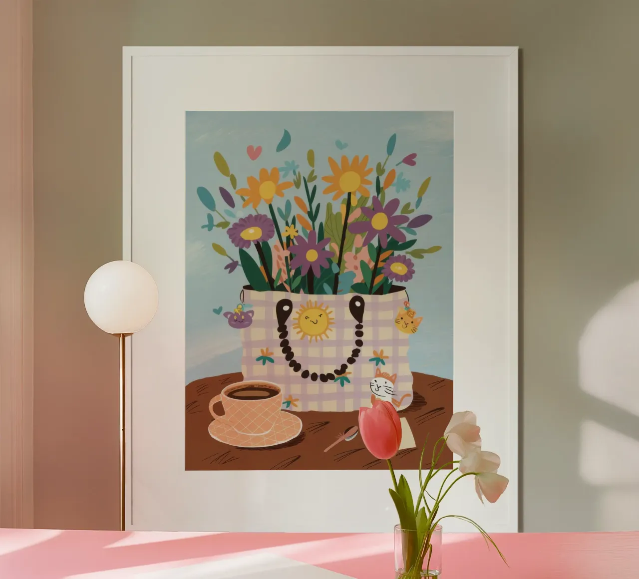 Aroma floreale del caffè poster con telaio in legno da Prism Ritual