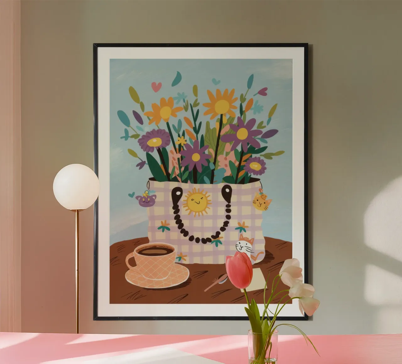 Aroma floreale del caffè poster con telaio in legno da Prism Ritual
