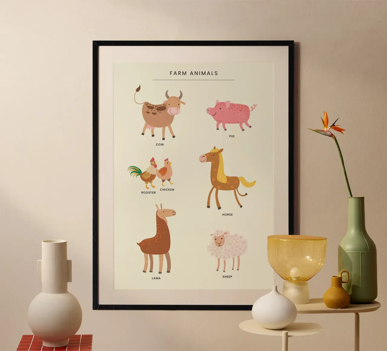 Boerderijdieren poster met kunststof frame van muench benjamin