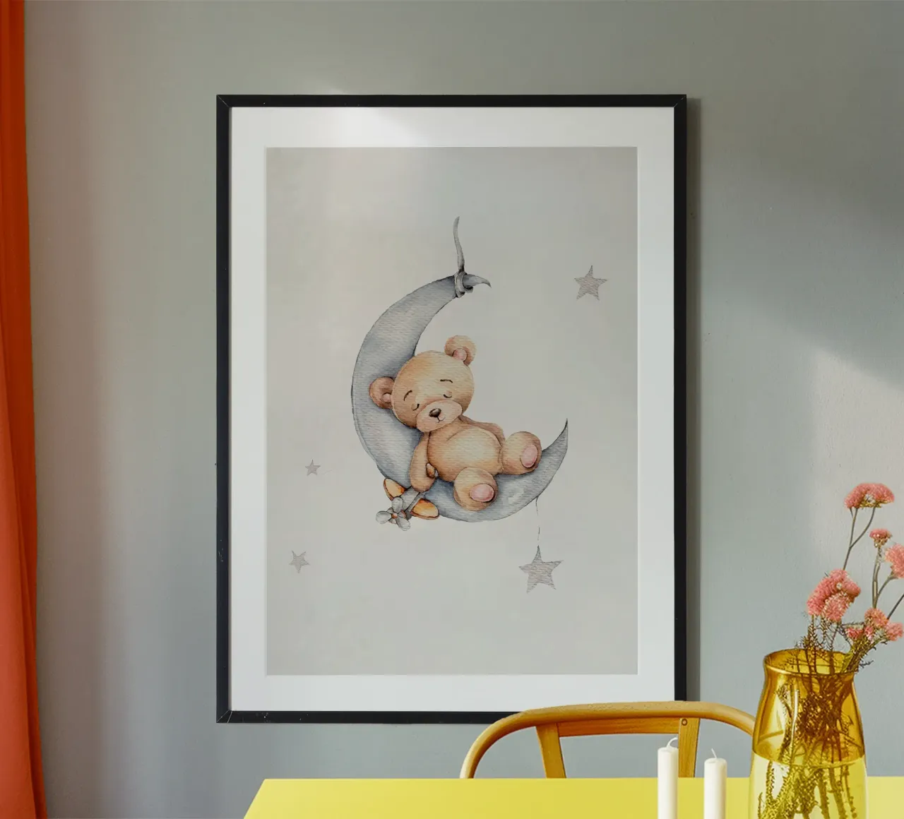 Slapende Teddy poster met kunststof frame van muench benjamin