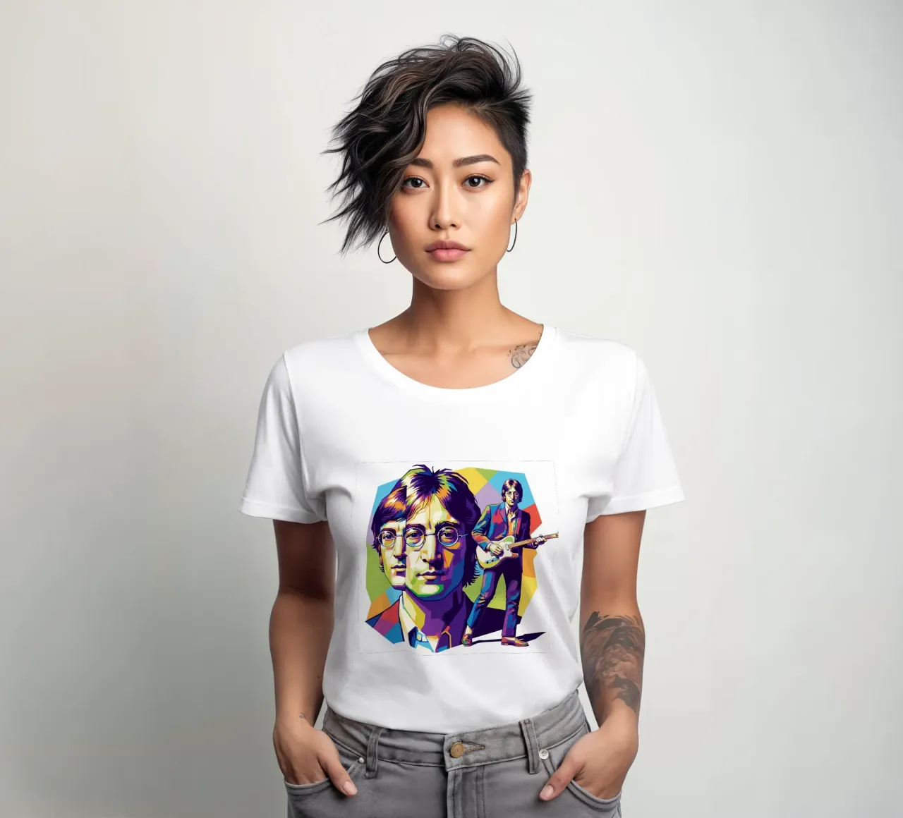 John Lennon art women's fitted t-shirt by Hantamrata