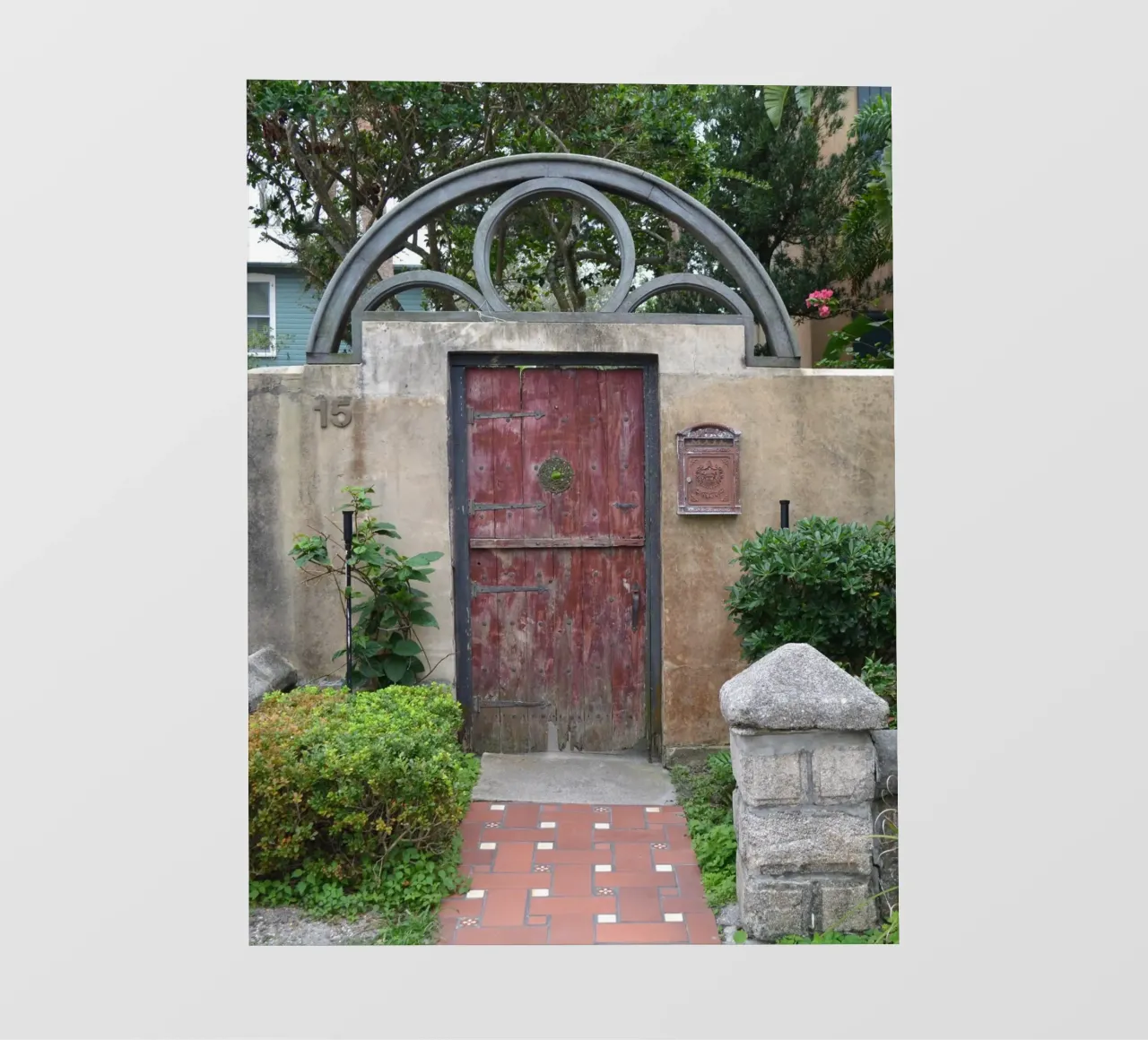 Charming Stone Wall and Wooden Door in St. Augustine pvc cover by byrieneke