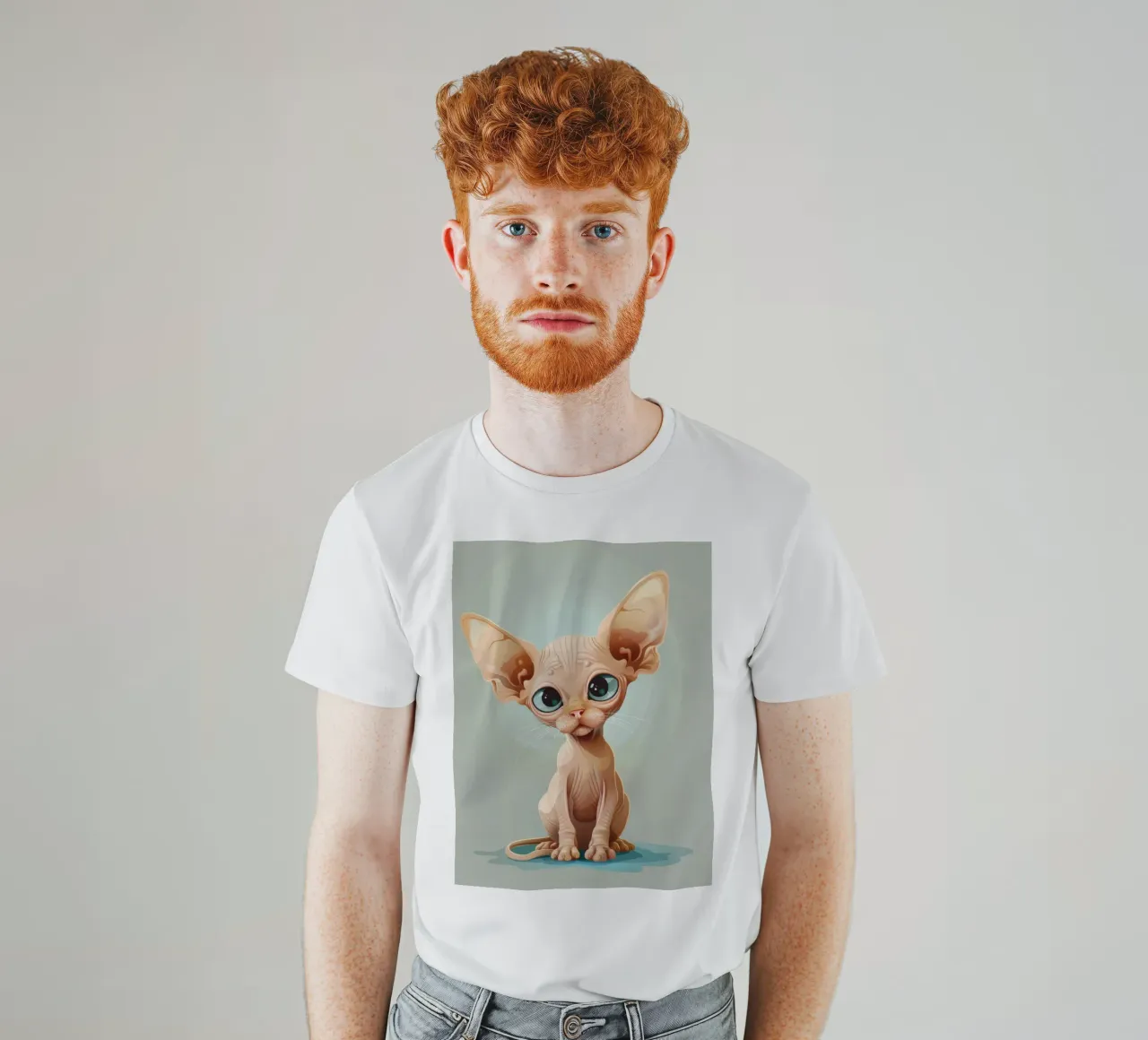 Simpatico gatto senza pelo con occhi grandi e orecchie sporgenti t-shirt da DesignDoodle