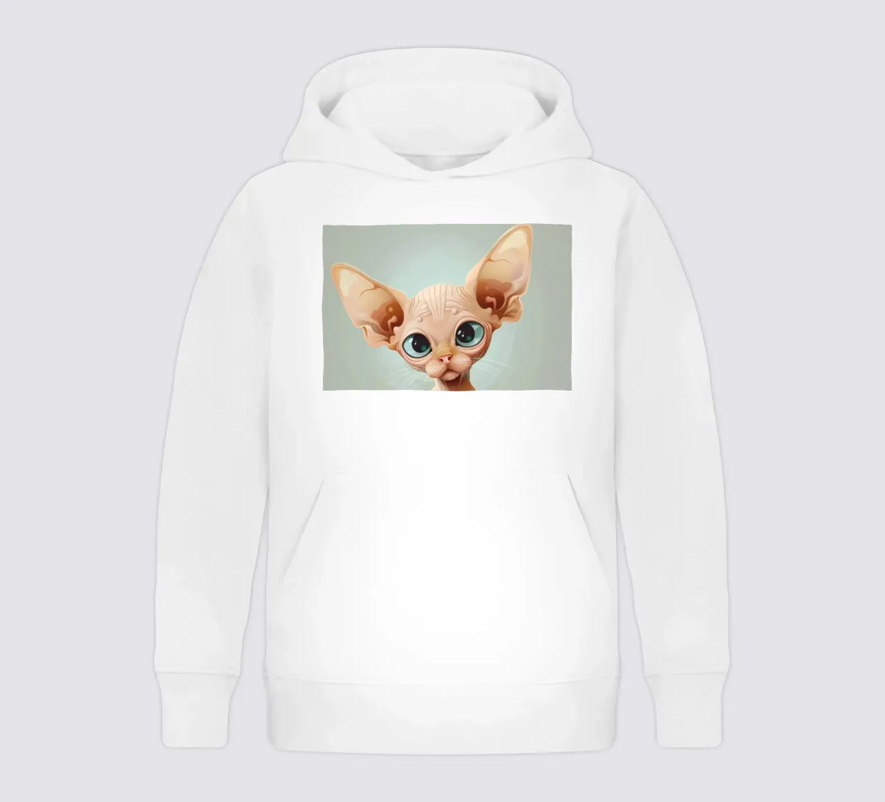 Cute hairless cat with oversized eyes and prominent ears kids hoodie by DesignDoodle
