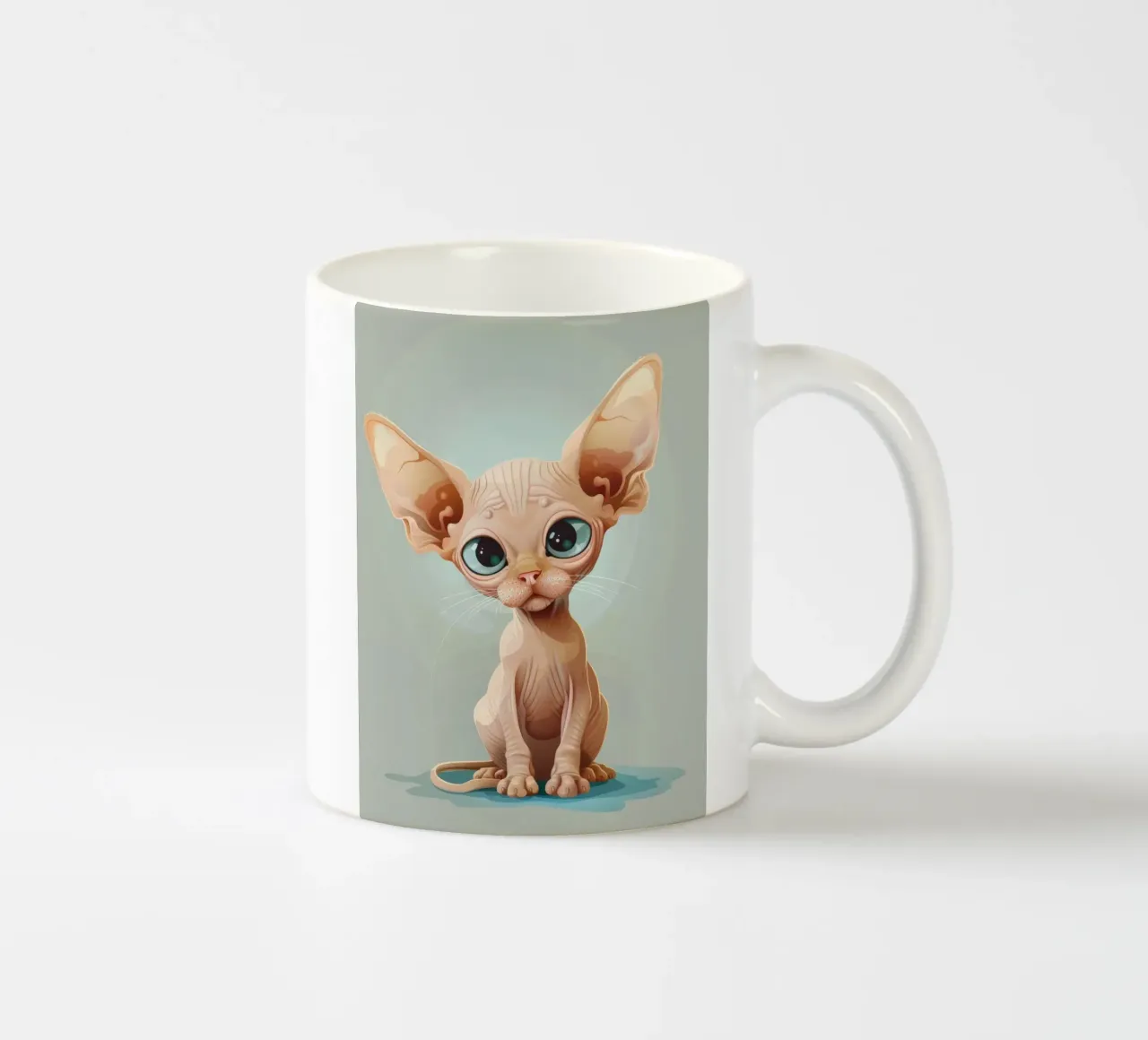Simpatico gatto senza pelo con occhi grandi e orecchie sporgenti tazza in ceramica da DesignDoodle