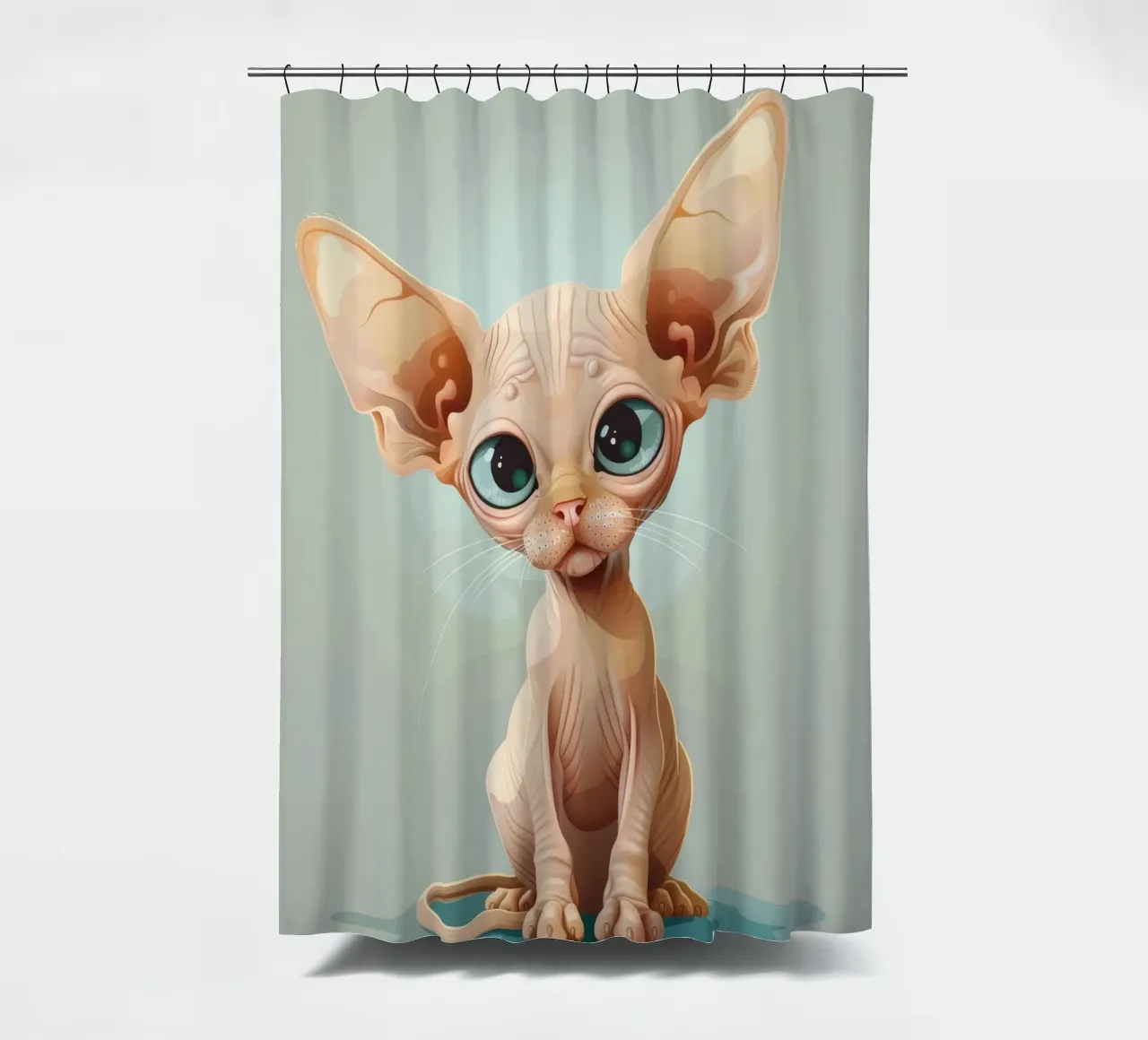 Cute hairless cat with oversized eyes and prominent ears shower curtain by DesignDoodle