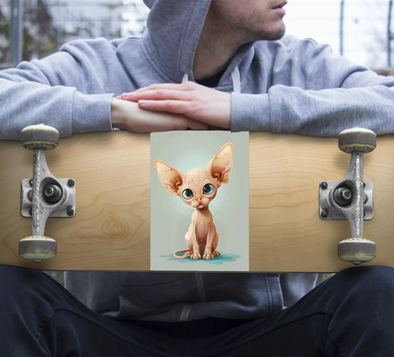 Mignon chat sans poils avec des yeux surdimensionnés et des oreilles proéminentes autocollant de DesignDoodle