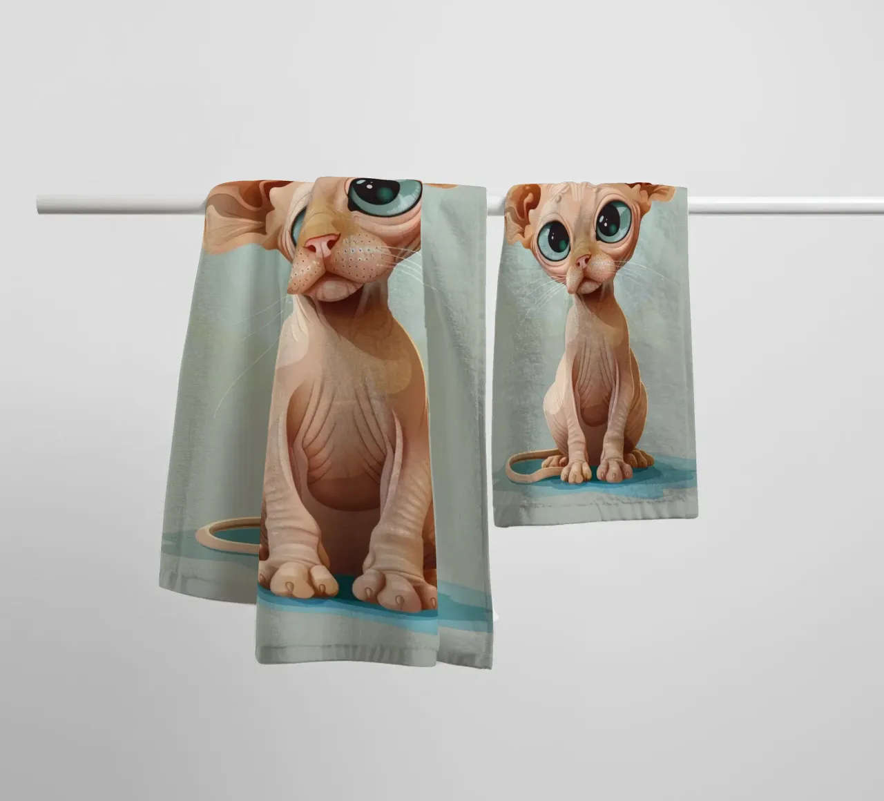 Mignon chat sans poils avec des yeux surdimensionnés et des oreilles proéminentes serviette de bain de DesignDoodle