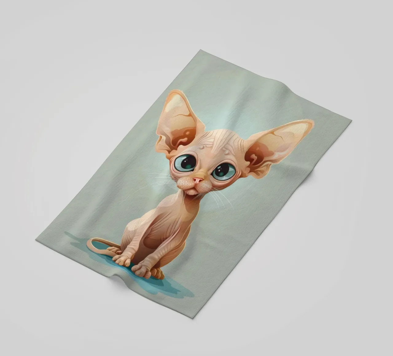 Simpatico gatto senza pelo con occhi grandi e orecchie sporgenti telo mare da DesignDoodle