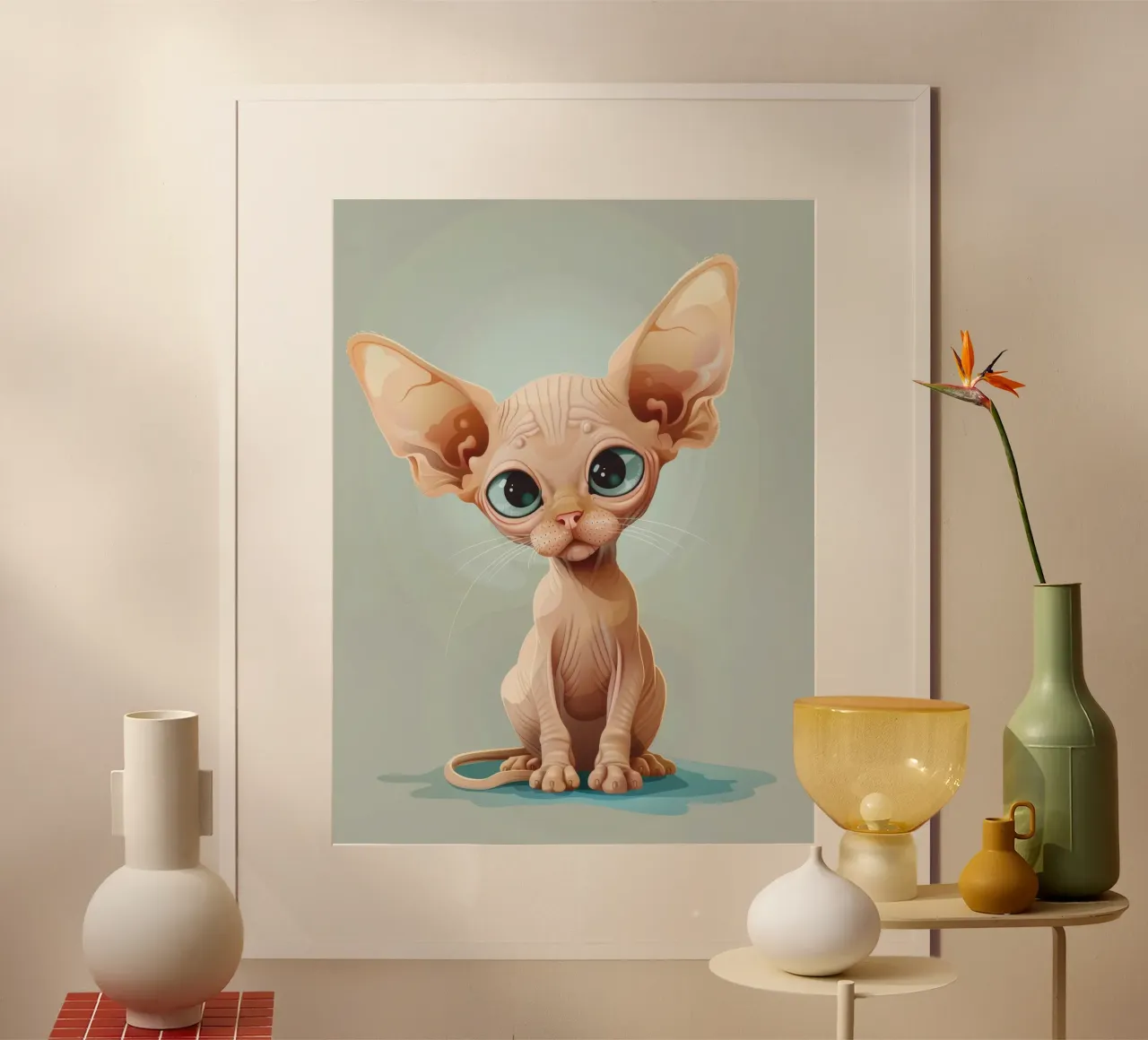 Mignon chat sans poils avec des yeux surdimensionnés et des oreilles proéminentes hahnemühle de DesignDoodle