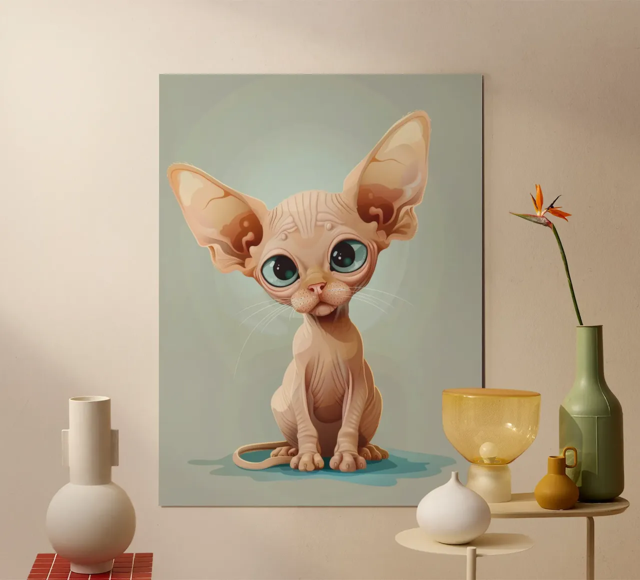 Mignon chat sans poils avec des yeux surdimensionnés et des oreilles proéminentes hahnemühle de DesignDoodle