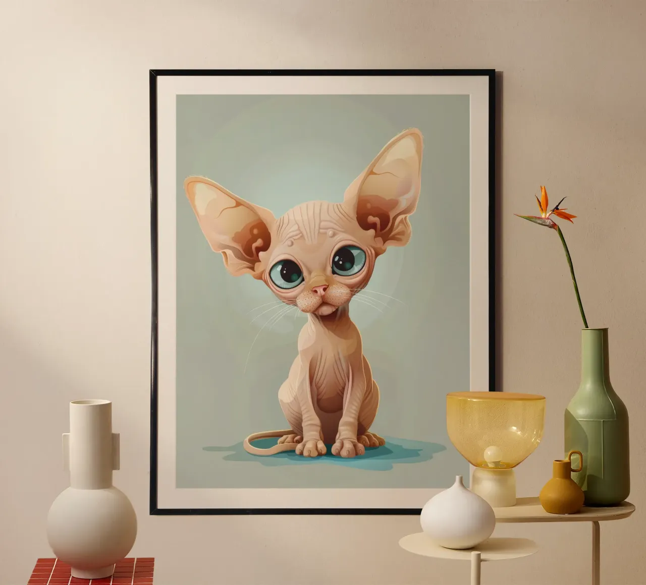 Mignon chat sans poils avec des yeux surdimensionnés et des oreilles proéminentes hahnemühle de DesignDoodle