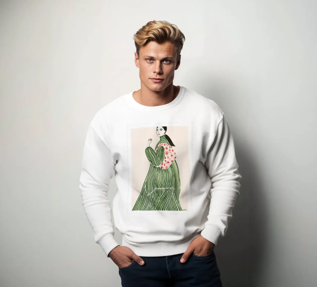 rayures femme motif fleuri cheveux longs vert sweat de William Allen