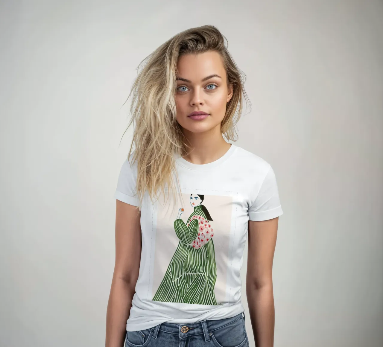 rayures femme motif fleuri cheveux longs vert t-shirt ajusté pour femmes de William Allen