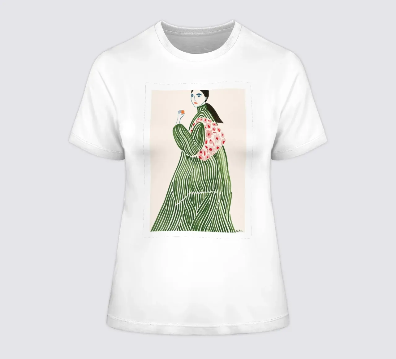 rayures femme motif fleuri cheveux longs vert t-shirt ajusté pour femmes de William Allen