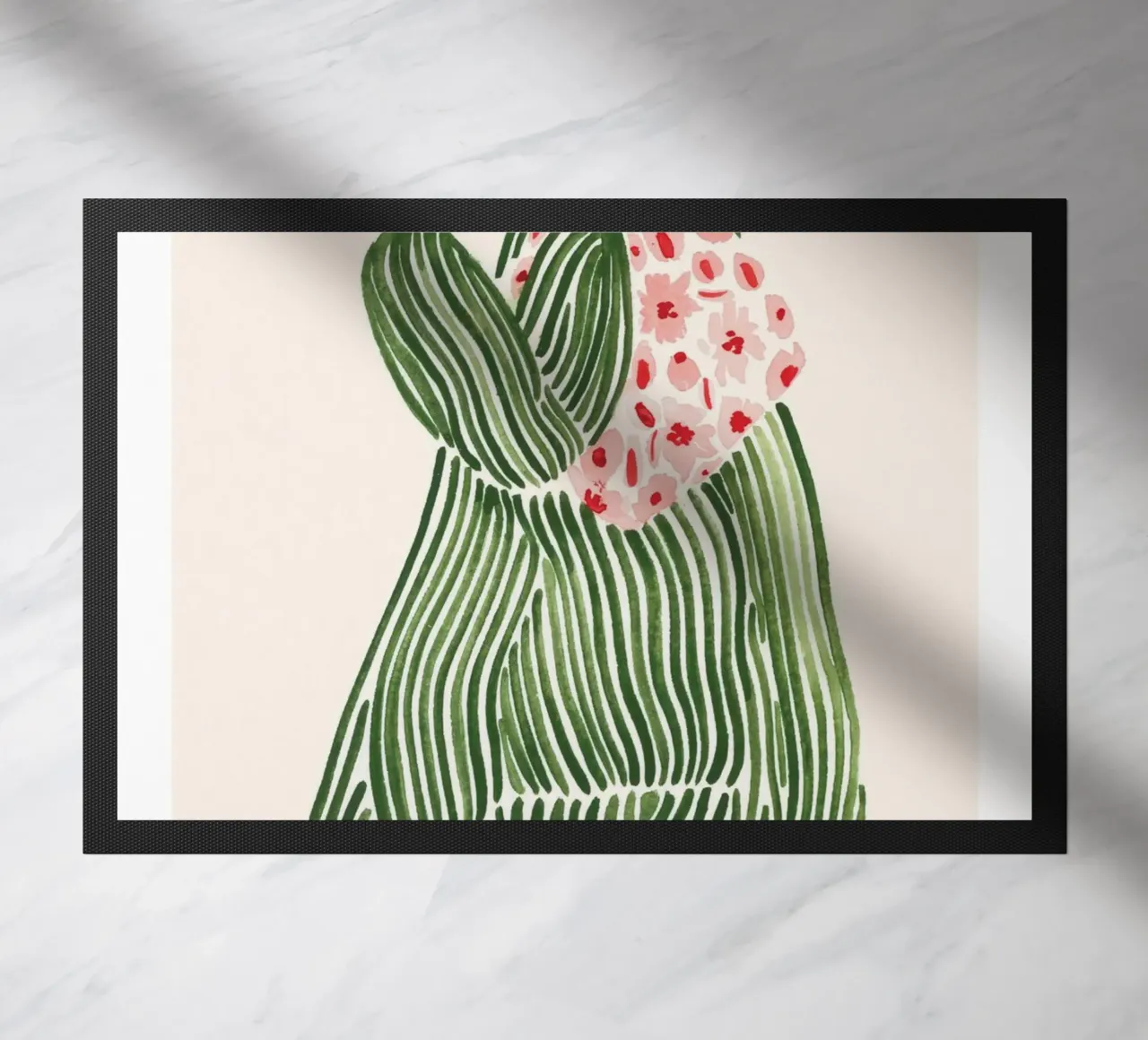 rayures femme motif fleuri cheveux longs vert paillasson de William Allen