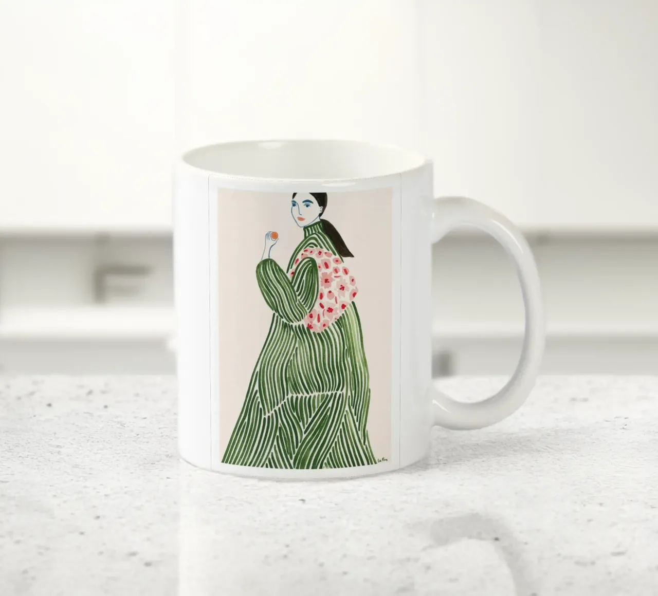 rayures femme motif fleuri cheveux longs vert mug en céramique de William Allen