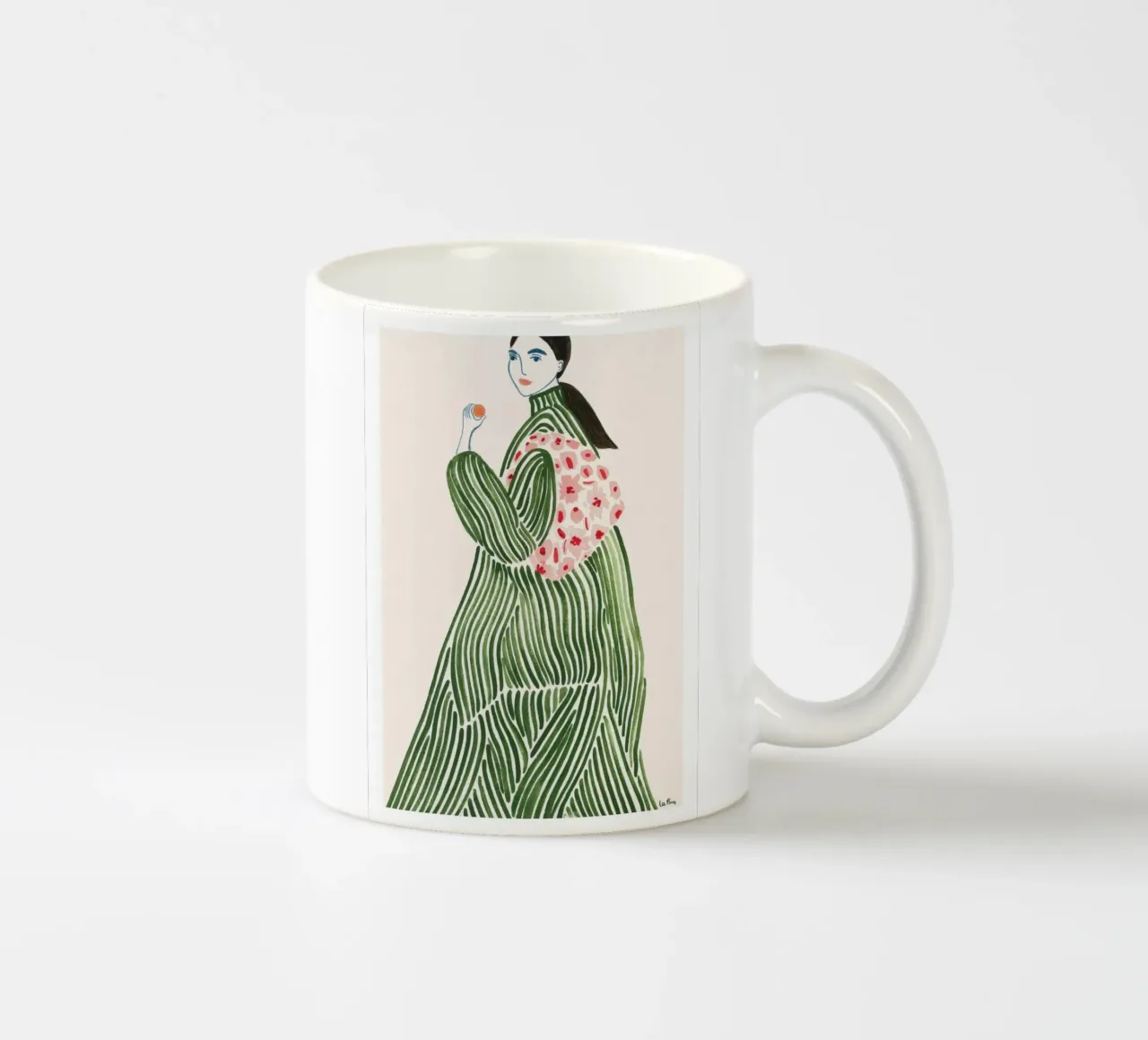 rayures femme motif fleuri cheveux longs vert mug en céramique de William Allen