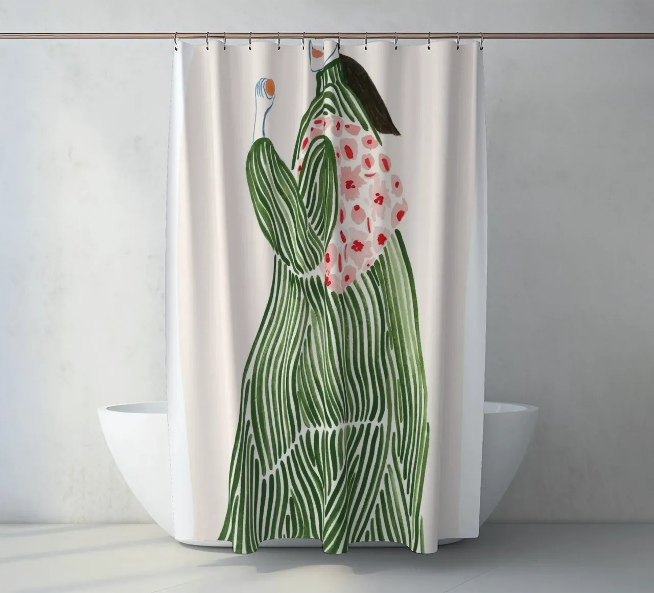 rayures femme motif fleuri cheveux longs vert rideau de douche de William Allen