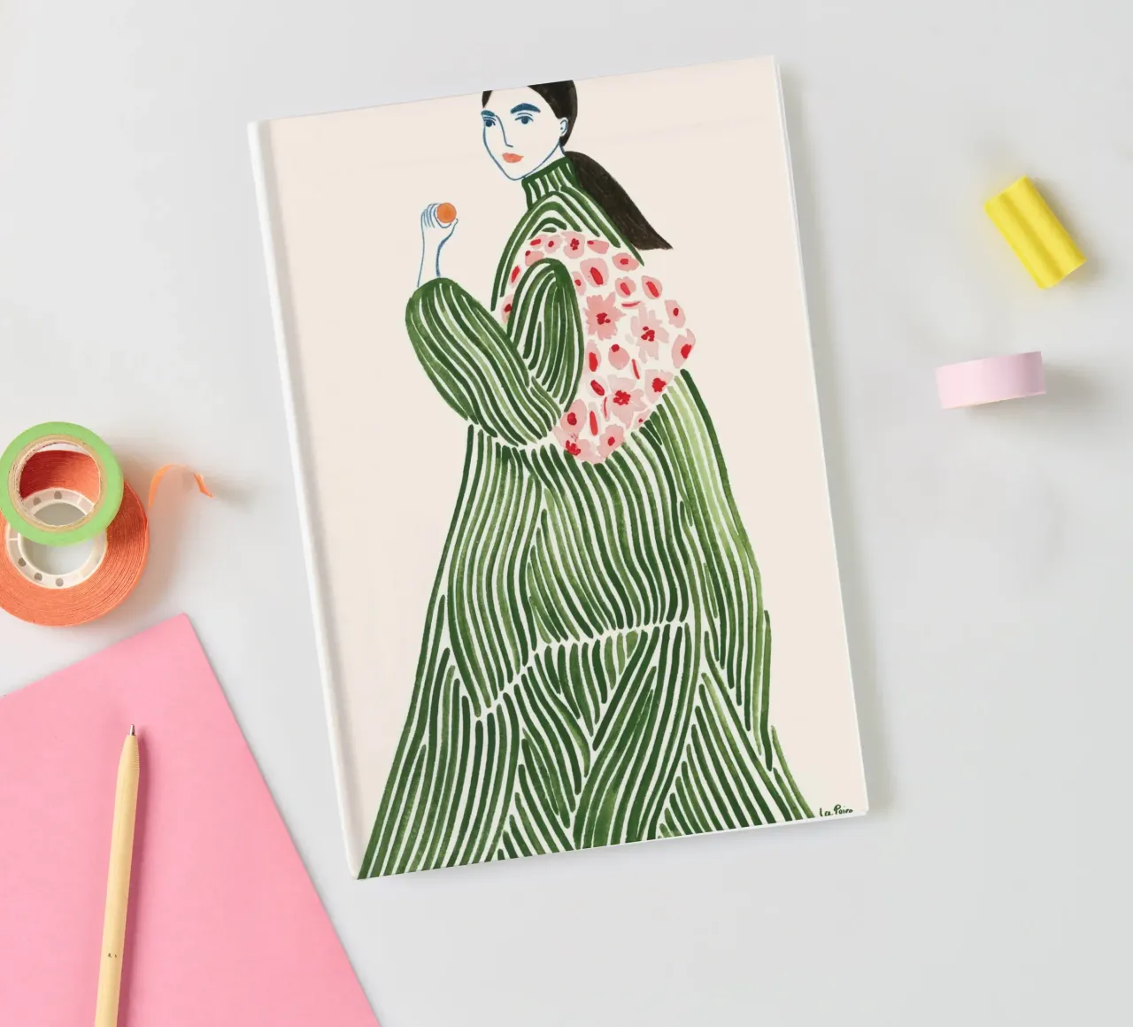 rayures femme motif fleuri cheveux longs vert carnet de notes de William Allen