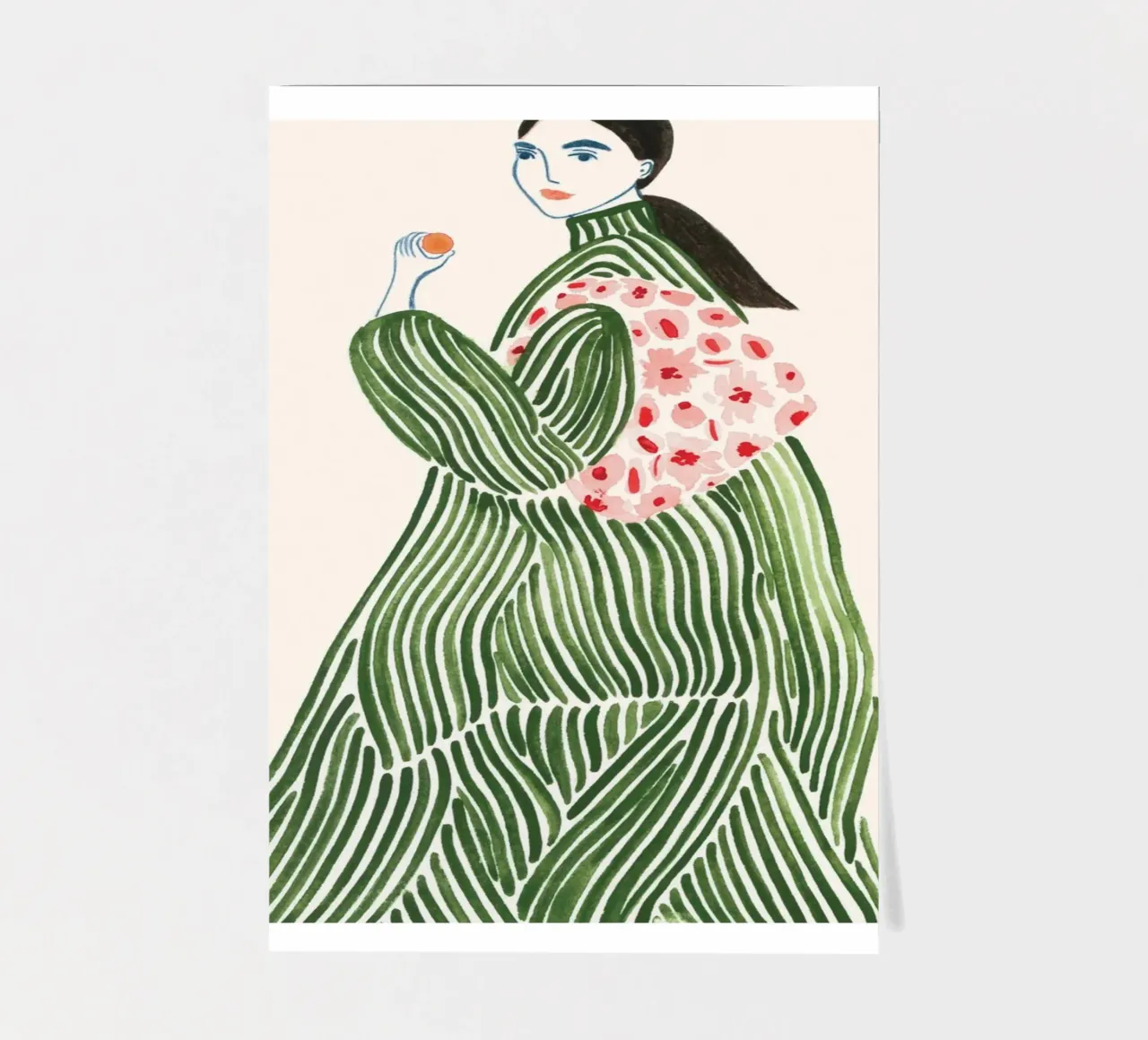 rayures femme motif fleuri cheveux longs vert planche autocollant de William Allen