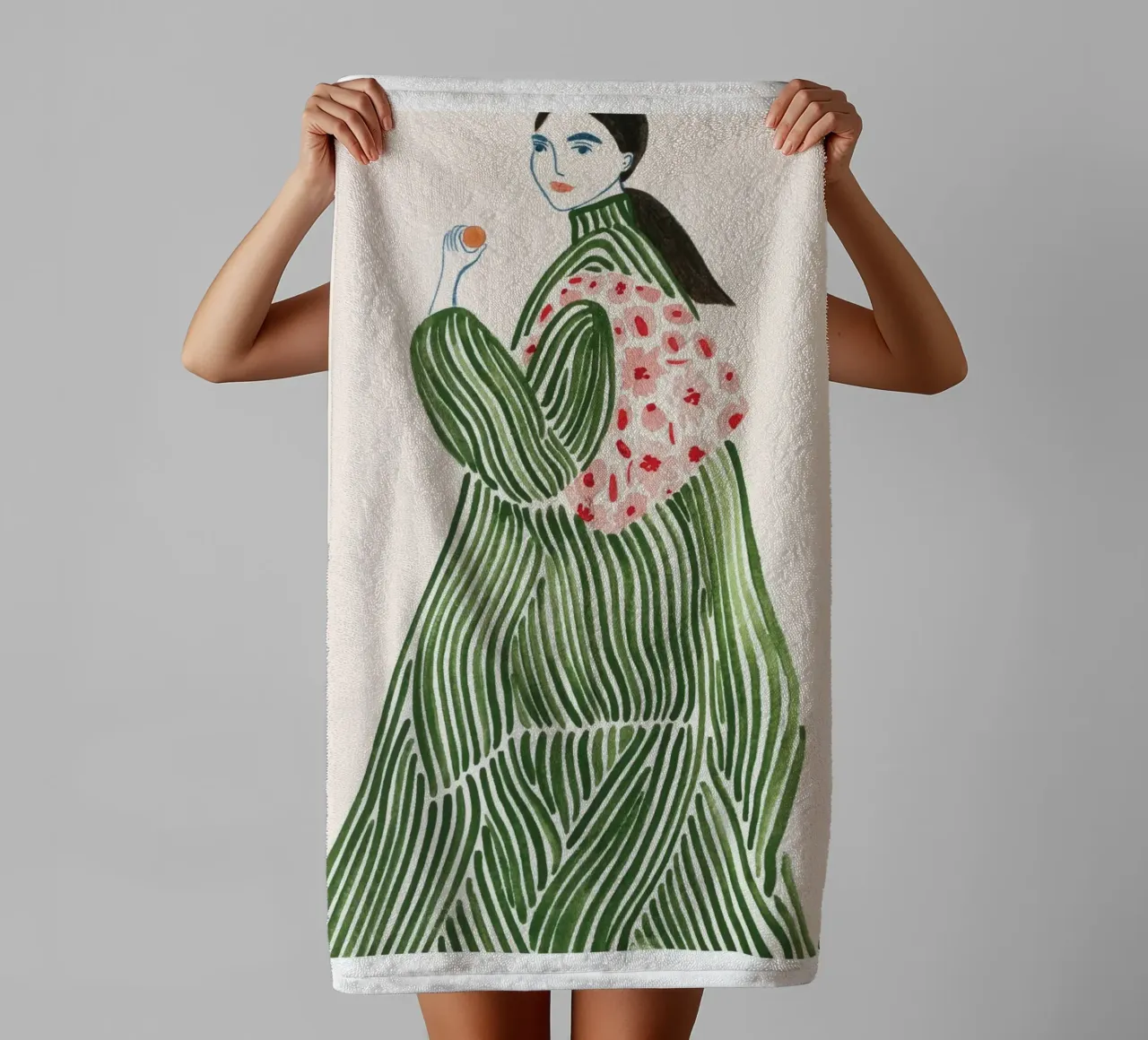 rayures femme motif fleuri cheveux longs vert serviette de bain de William Allen