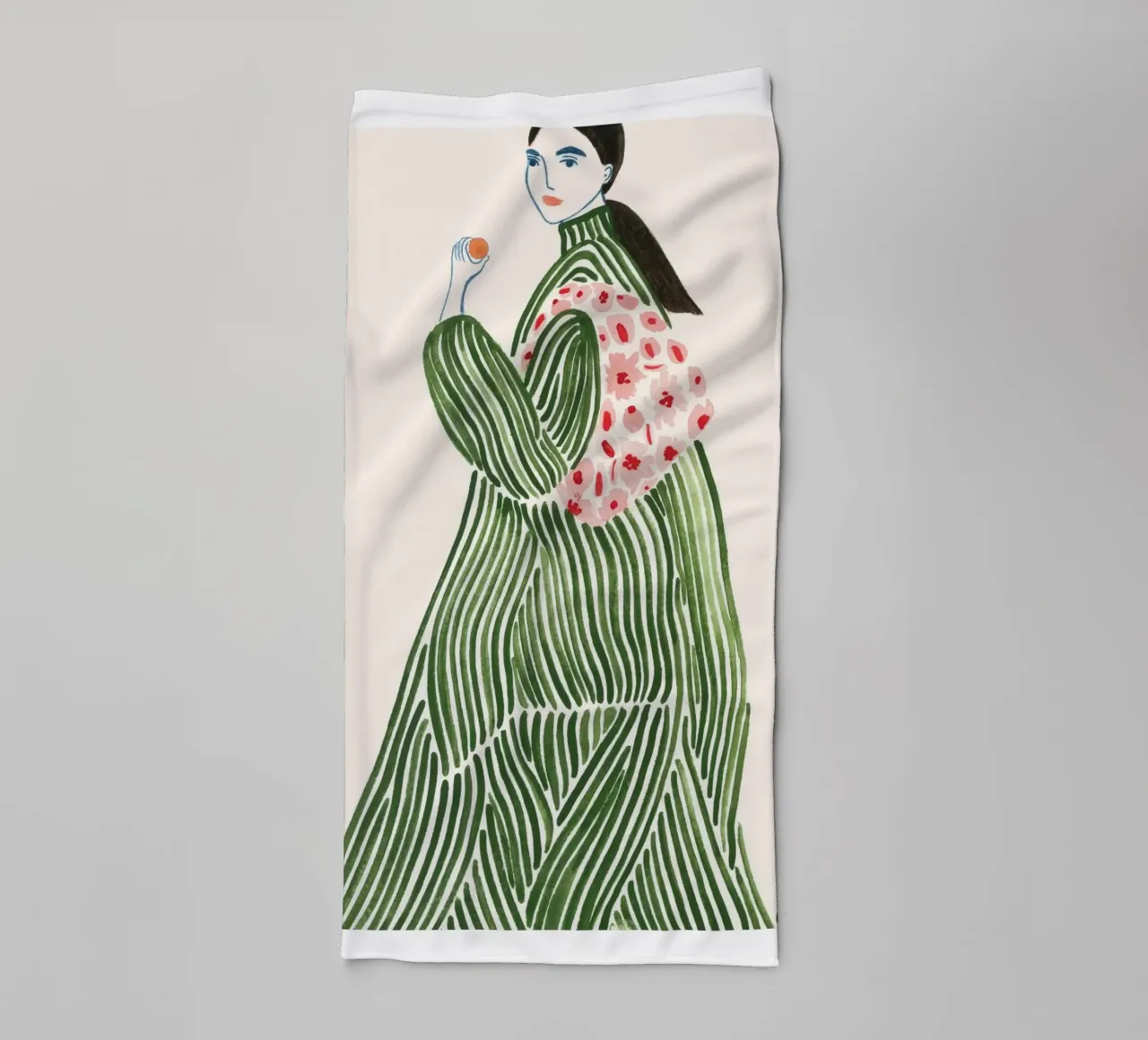 rayures femme motif fleuri cheveux longs vert serviette de bain de William Allen
