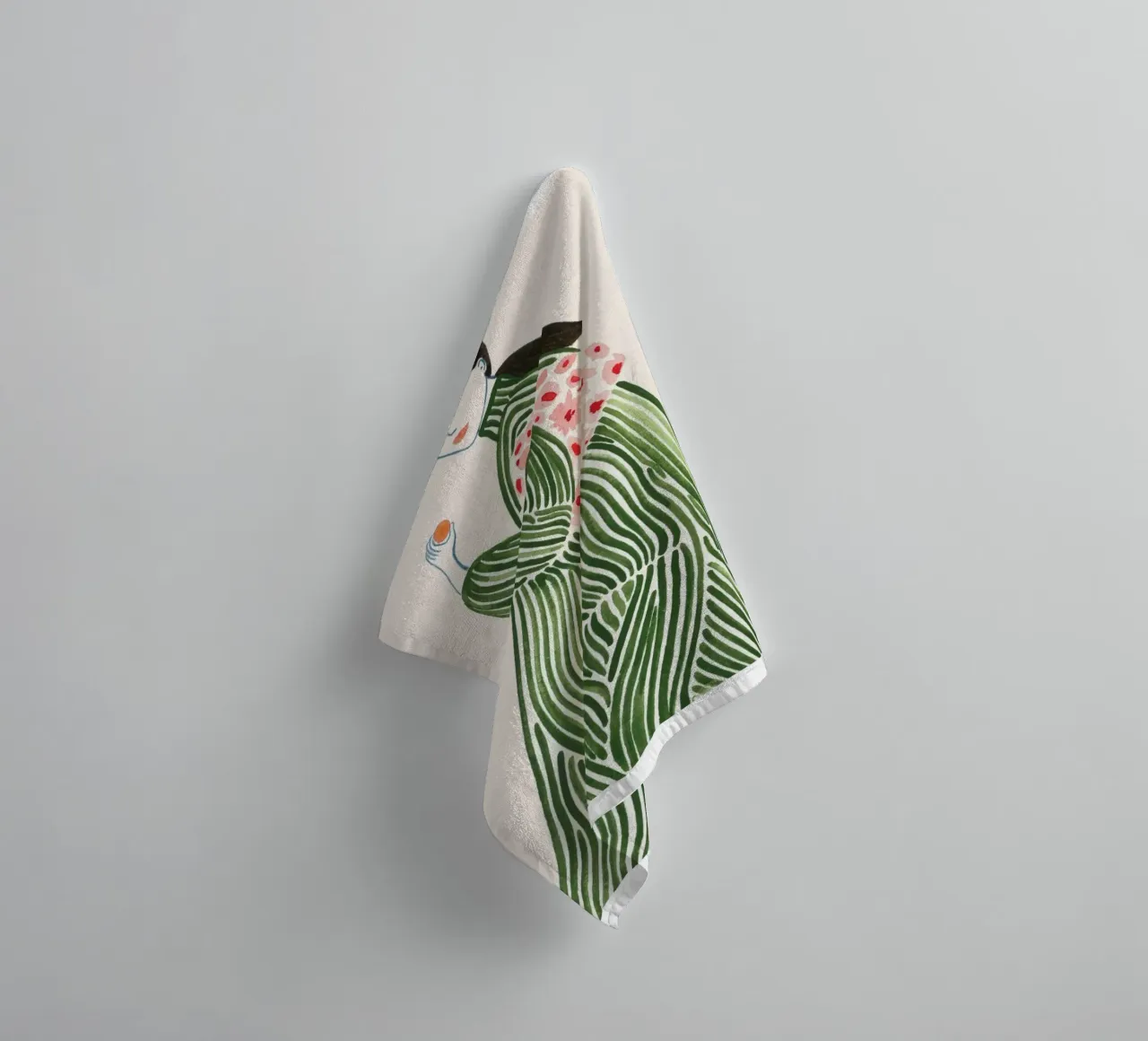 rayures femme motif fleuri cheveux longs vert serviette de bain de William Allen