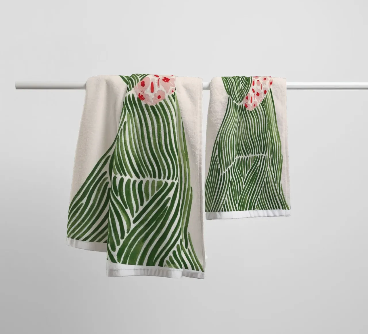 rayures femme motif fleuri cheveux longs vert serviette de bain de William Allen