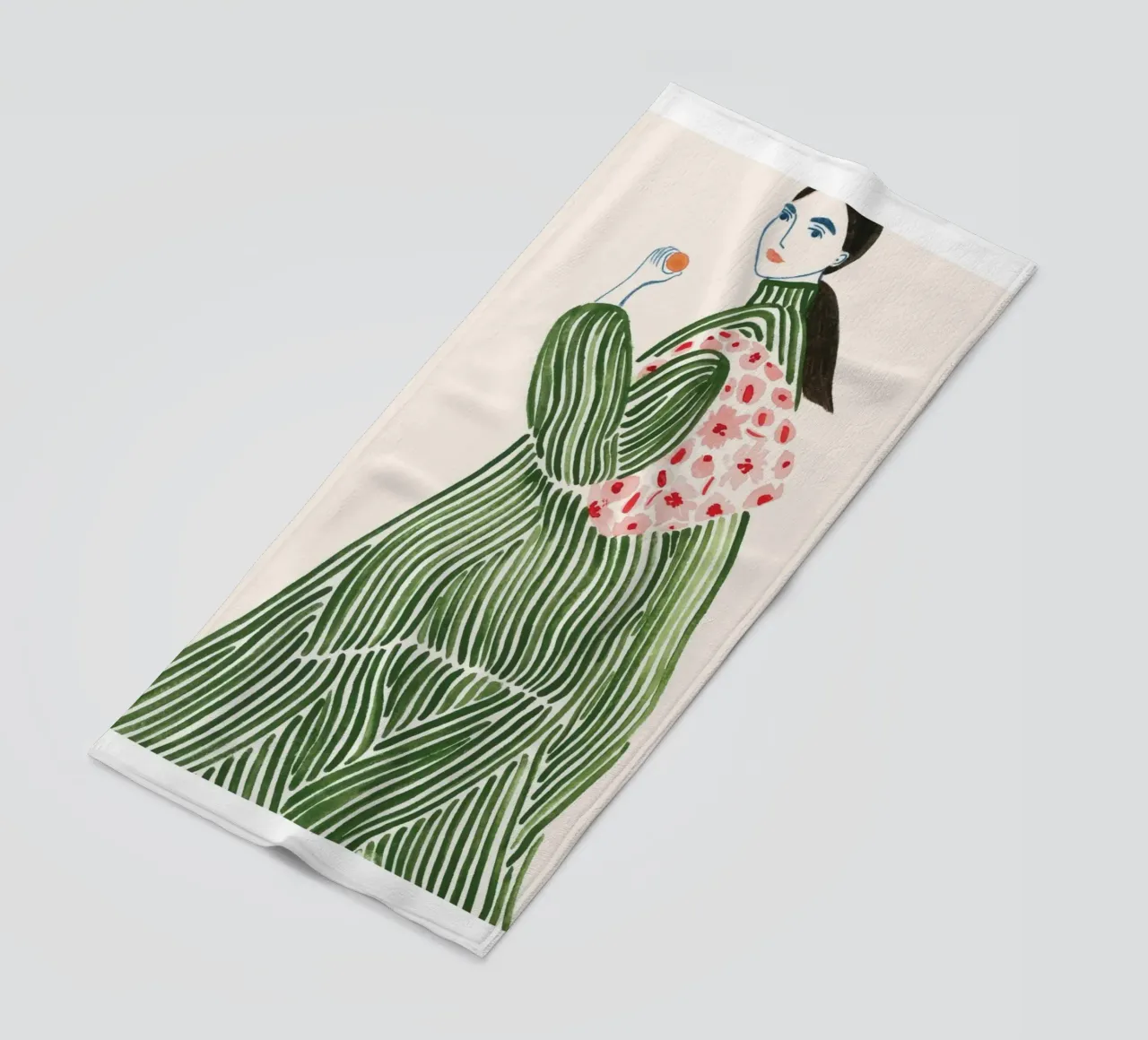 rayures femme motif fleuri cheveux longs vert serviette de plage de William Allen