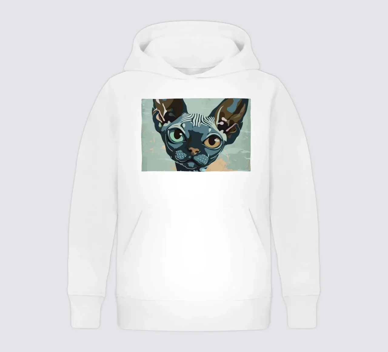 Artistic portrayal of a sphynx cat kids hoodie by DesignDoodle