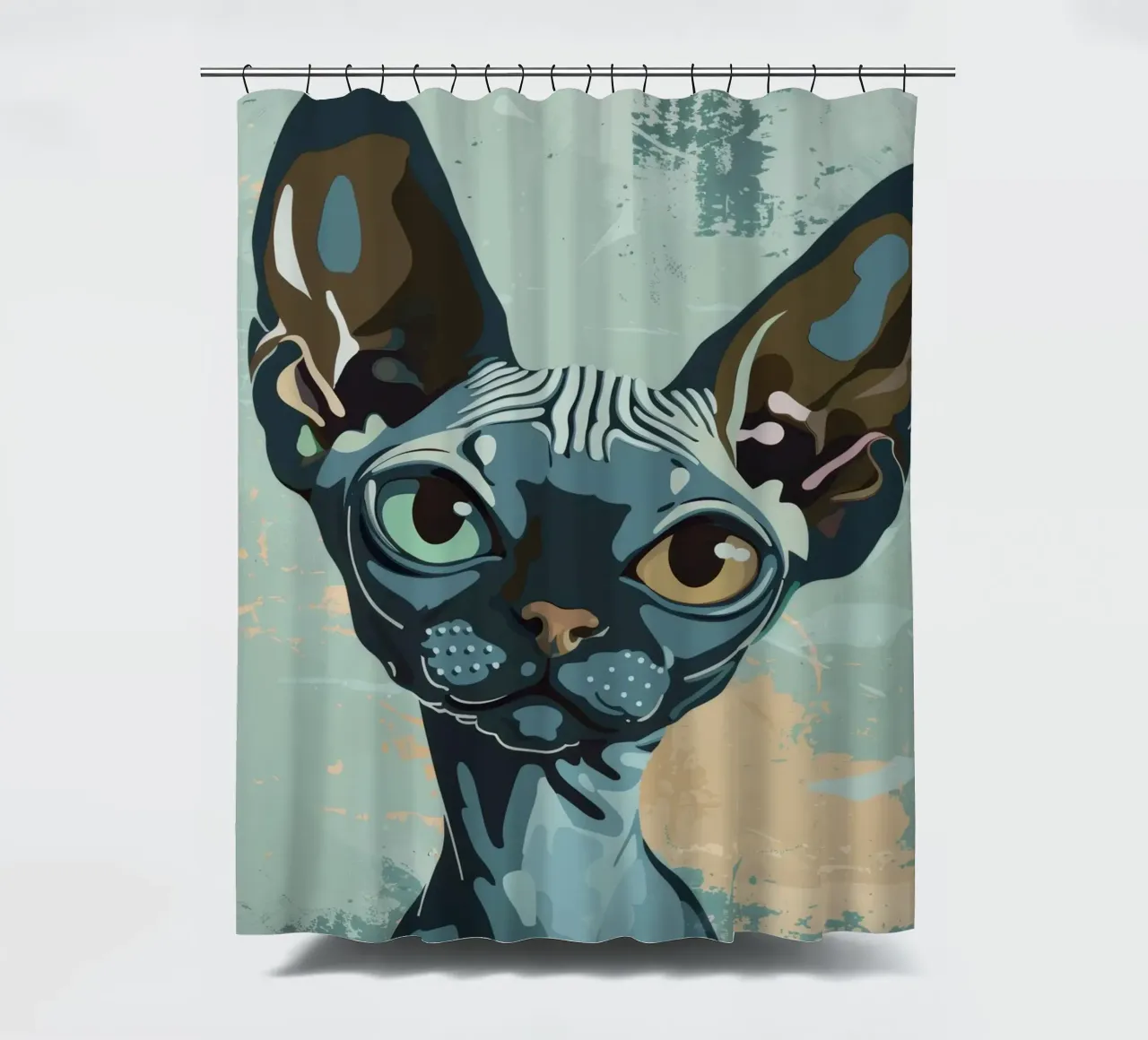 Representación artística de un gato esfinge cortina de baño de DesignDoodle