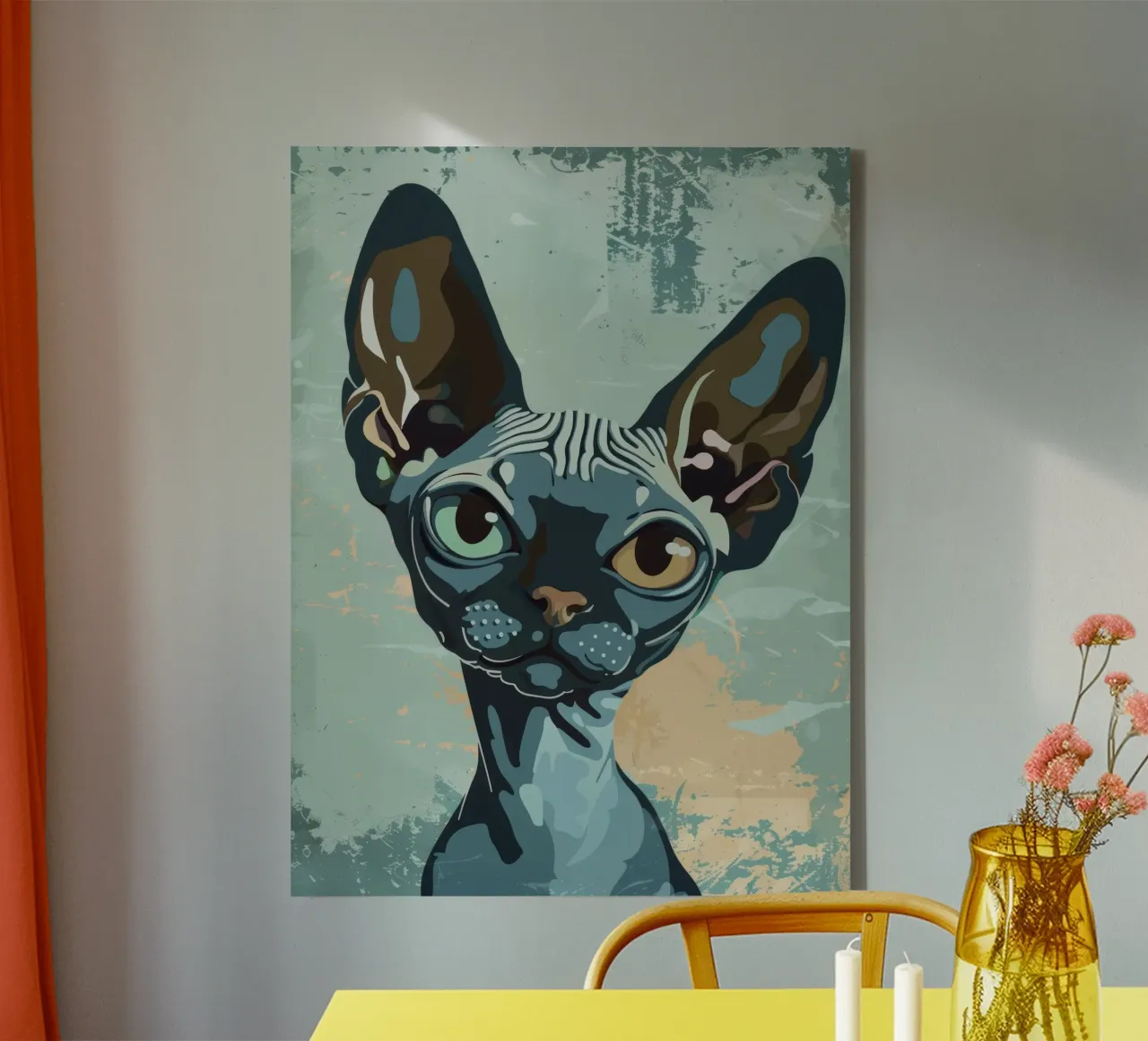 Artistic portrayal of a sphynx cat canvas by DesignDoodle