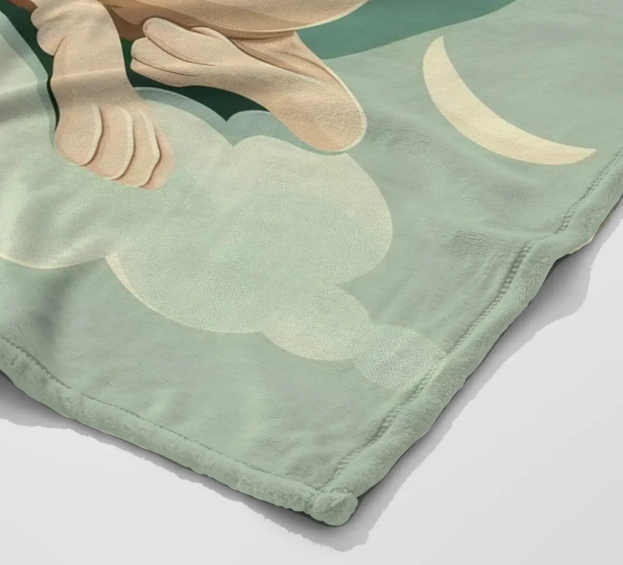 Artistic depiction of relaxed cat resting on clouds fleece blanket by DesignDoodle