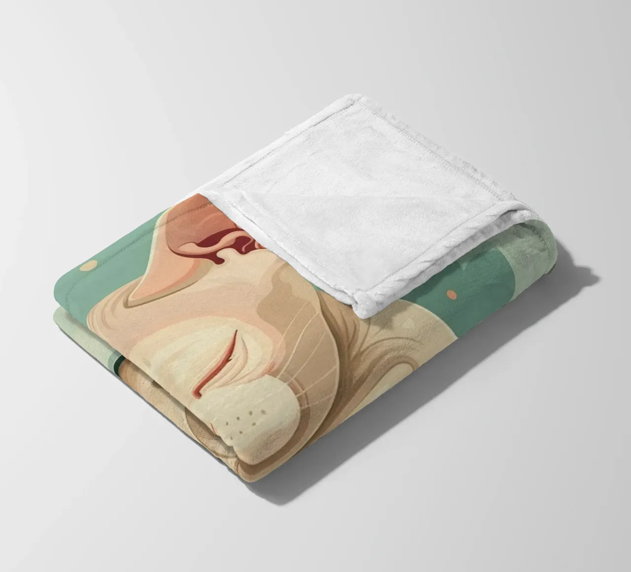 Artistic depiction of relaxed cat resting on clouds fleece blanket by DesignDoodle