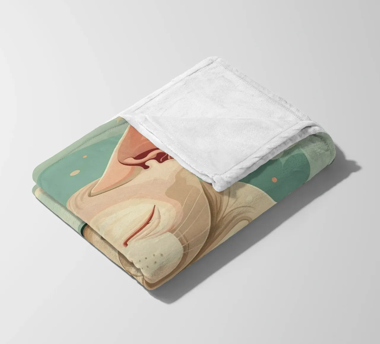 Artistic depiction of relaxed cat resting on clouds fleece blanket by DesignDoodle
