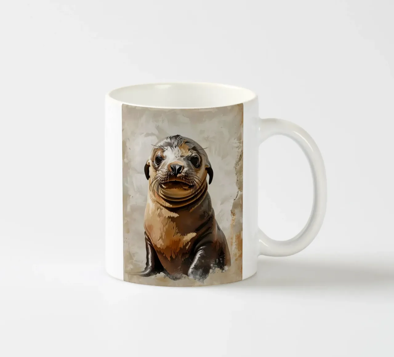 Adorabile giovane foca che riposa su una spiaggia sabbiosa vicino all'oceano tazza in ceramica da DesignDoodle