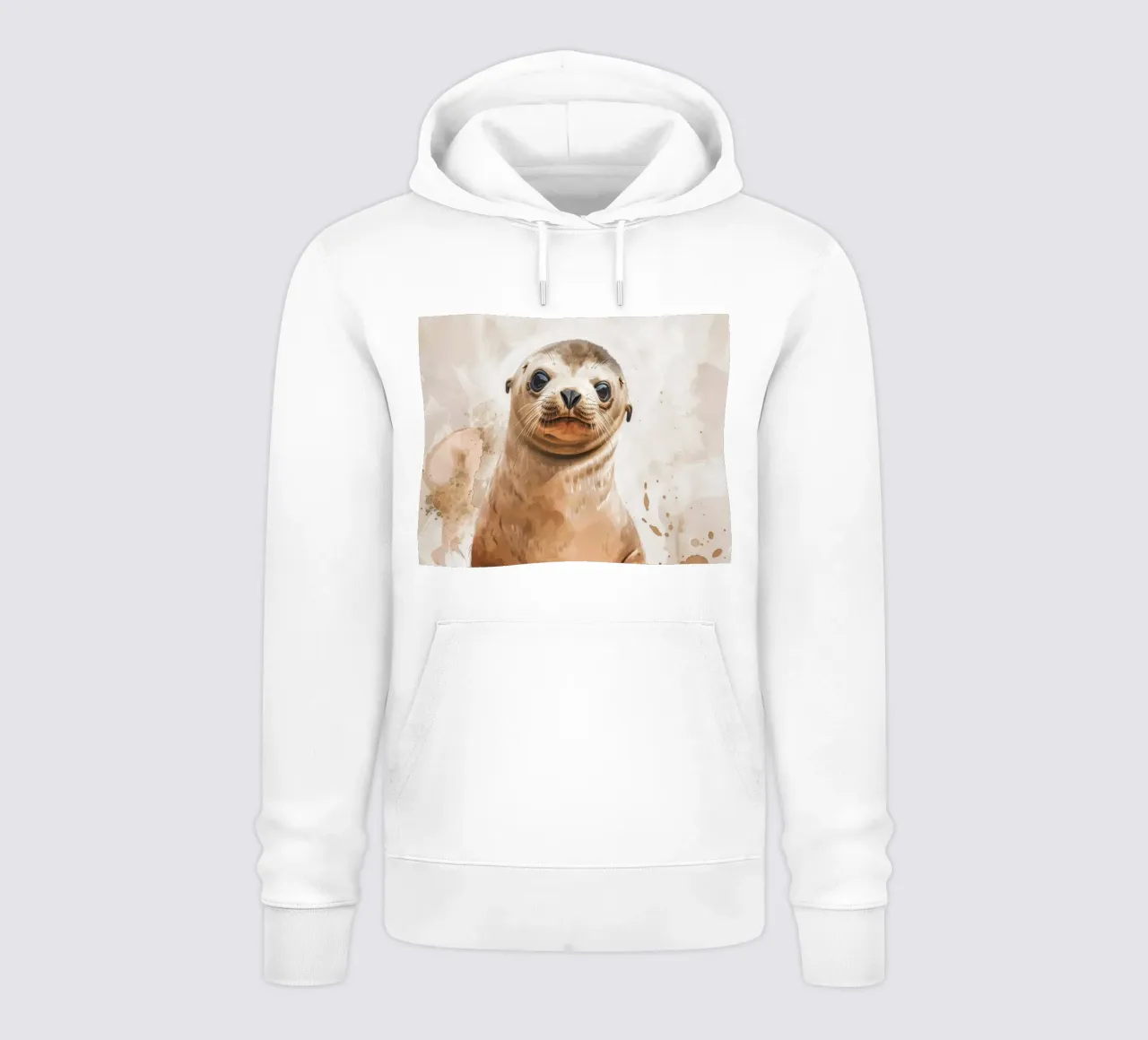 Mignon bébé phoque se reposant sur un rivage sablonneux avec une douce aquarelle sweat à capuche de DesignDoodle
