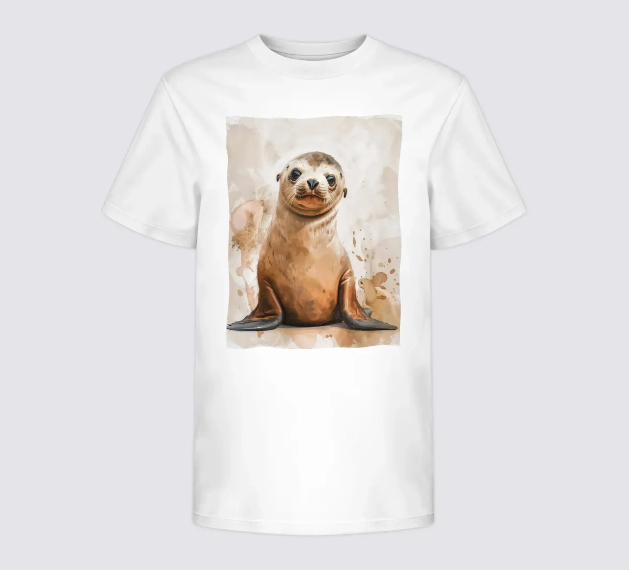 Mignon bébé phoque se reposant sur un rivage sablonneux avec une douce aquarelle t-shirt enfant de DesignDoodle