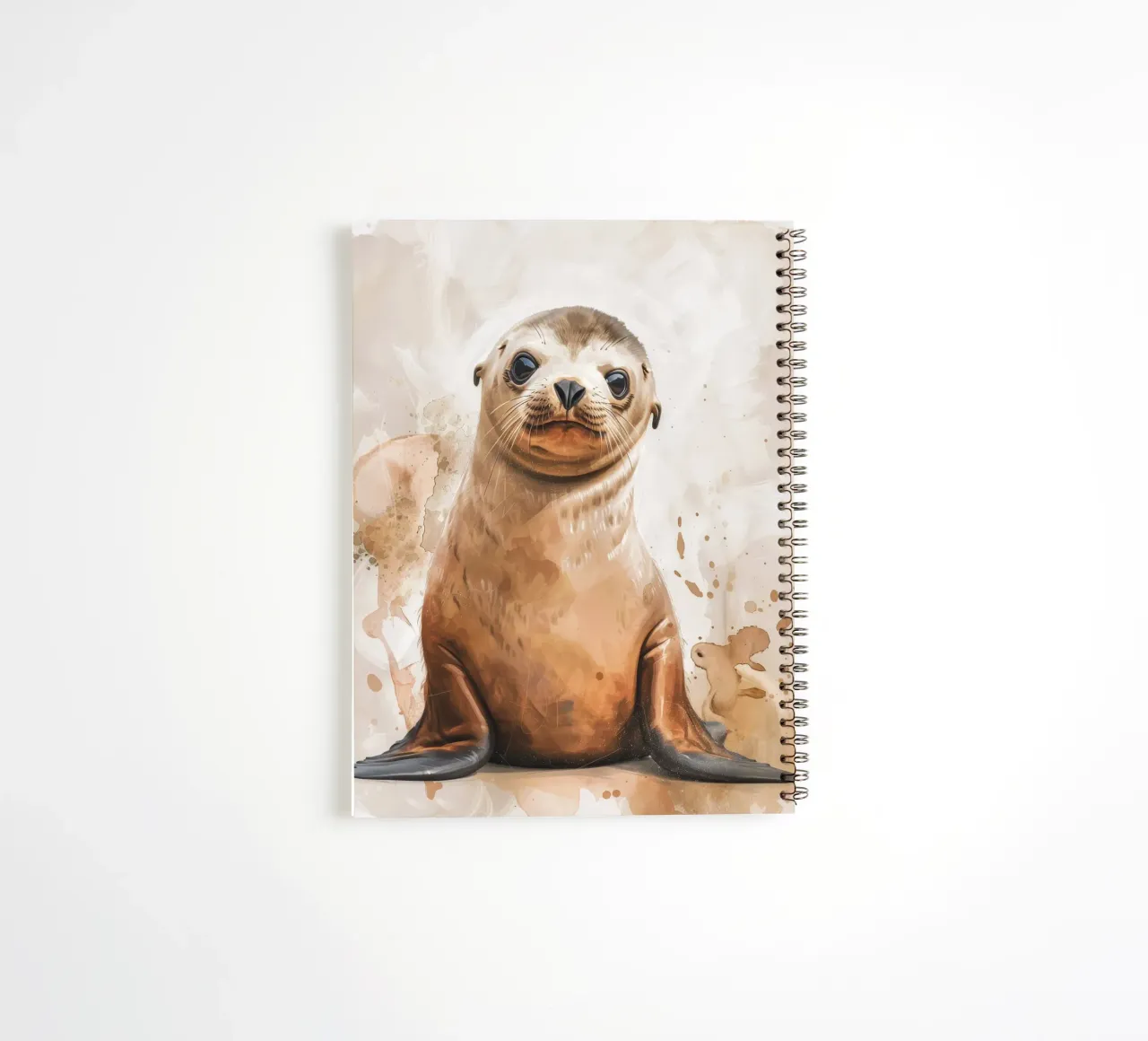 Mignon bébé phoque se reposant sur un rivage sablonneux avec une douce aquarelle carnet à spirale de DesignDoodle