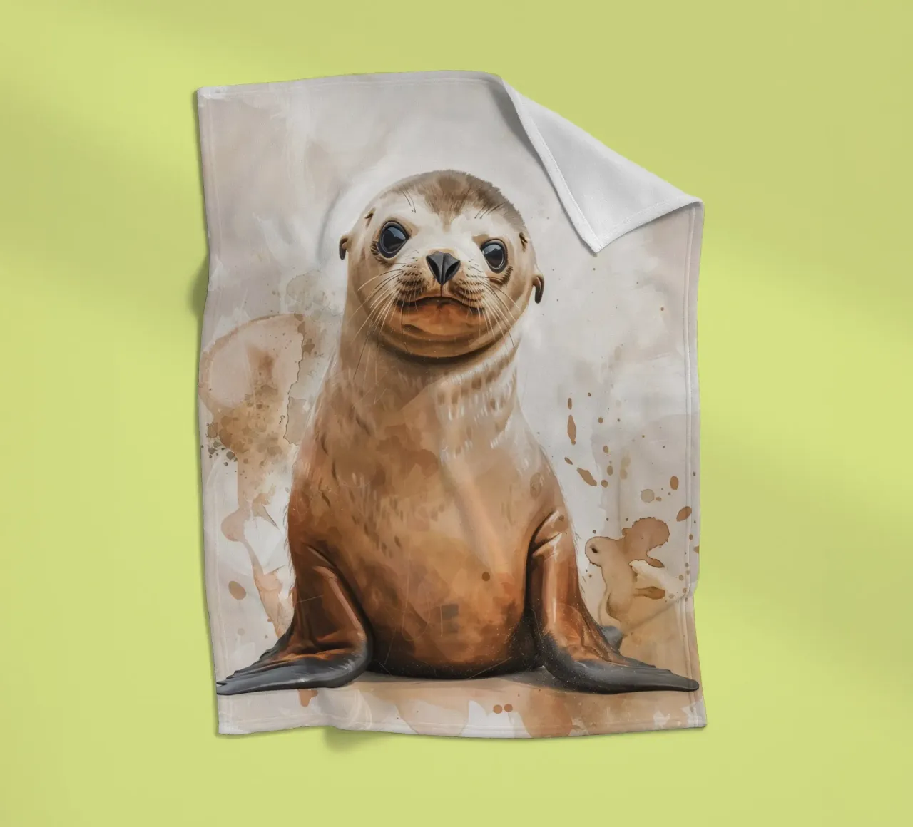 Mignon bébé phoque se reposant sur un rivage sablonneux avec une douce aquarelle plaid polaire de DesignDoodle