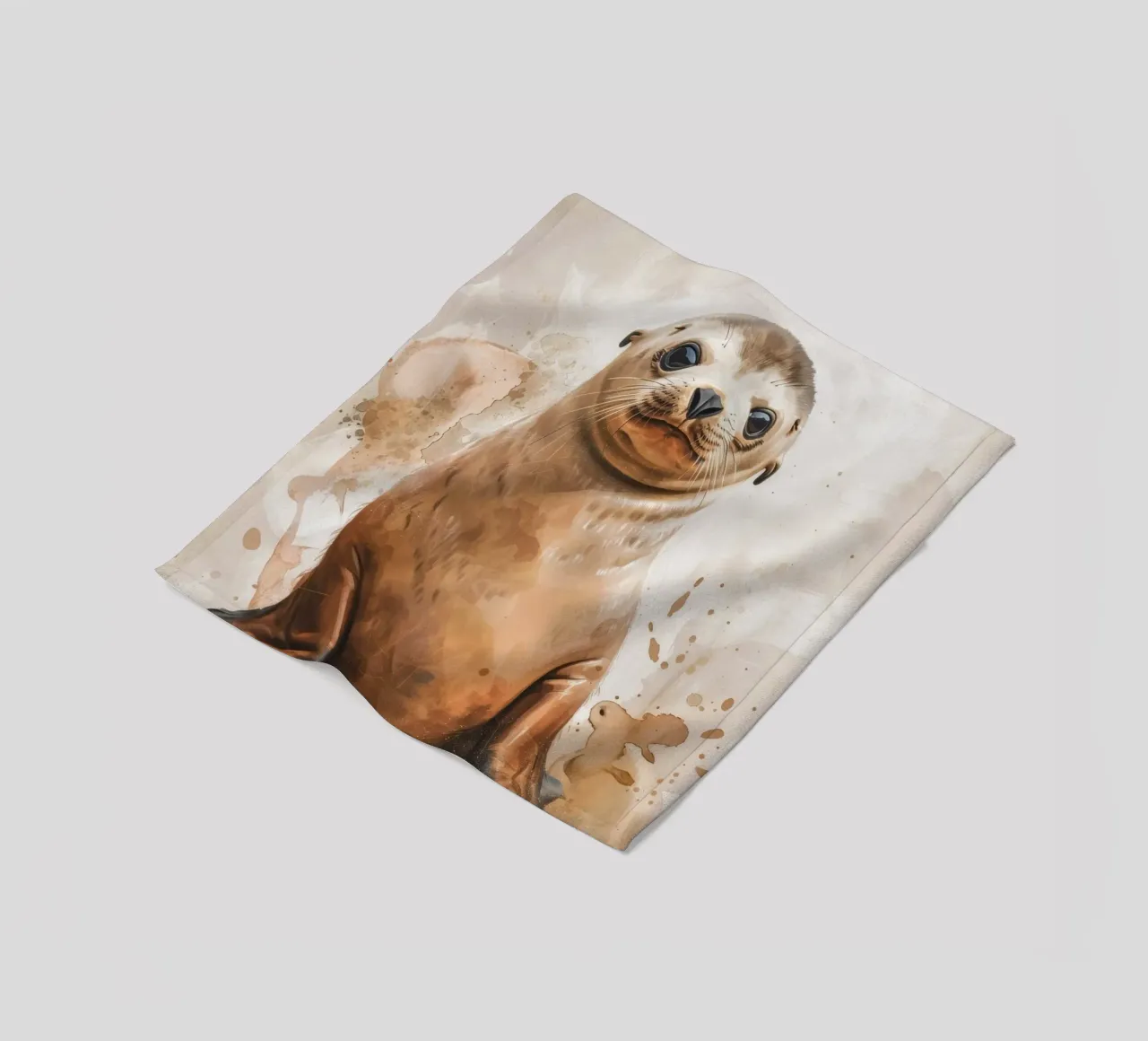 Mignon bébé phoque se reposant sur un rivage sablonneux avec une douce aquarelle plaid polaire de DesignDoodle