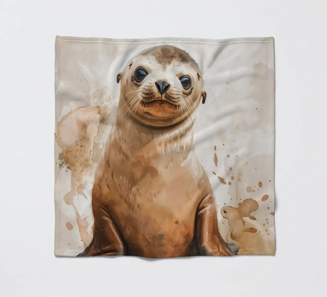 Mignon bébé phoque se reposant sur un rivage sablonneux avec une douce aquarelle plaid polaire de DesignDoodle