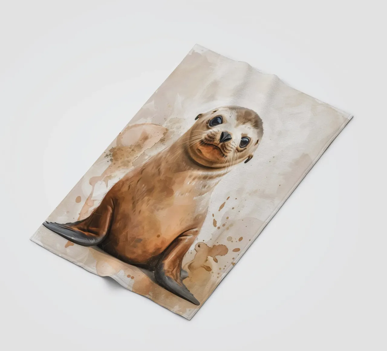 Mignon bébé phoque se reposant sur un rivage sablonneux avec une douce aquarelle plaid polaire de DesignDoodle