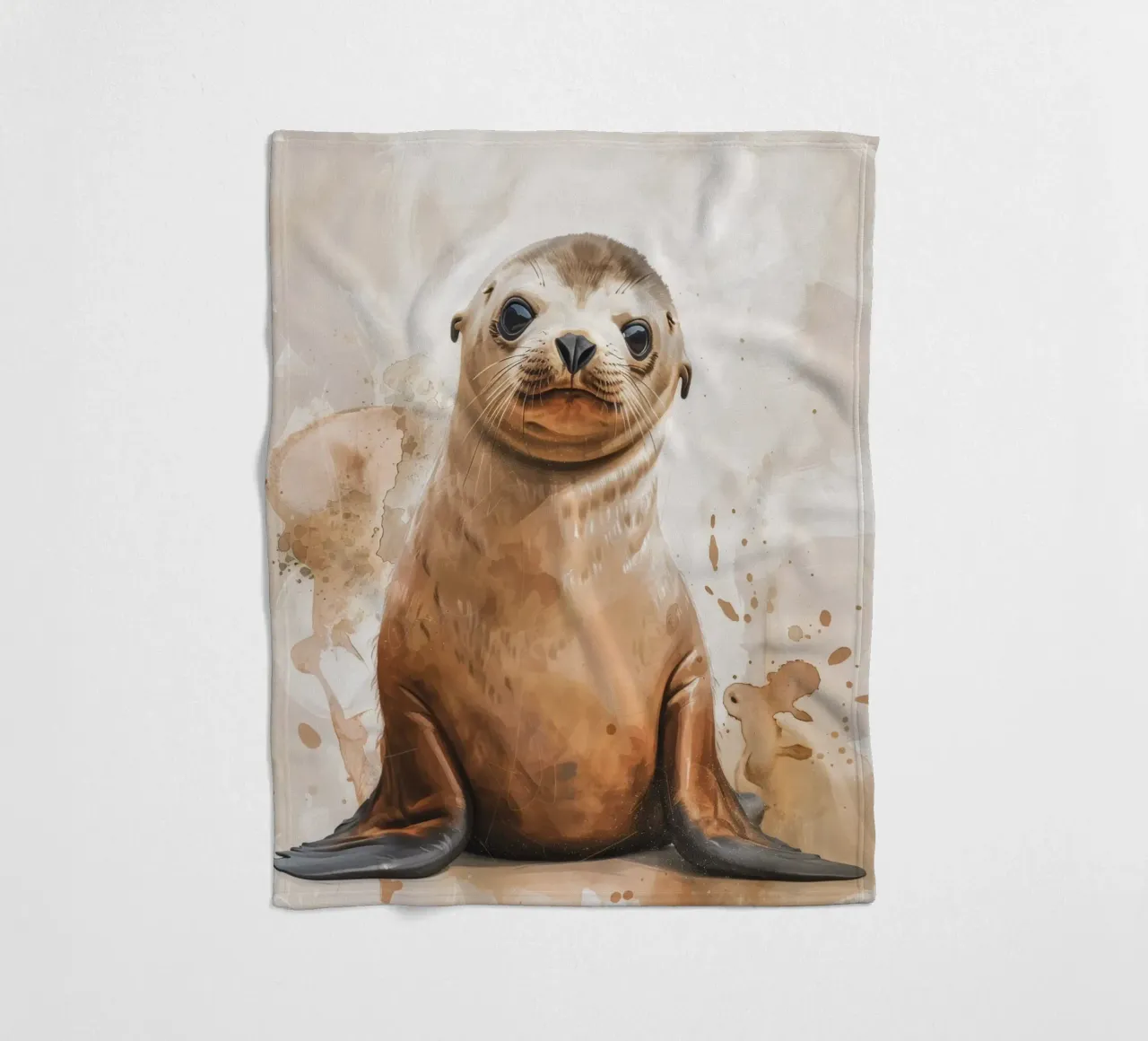 Mignon bébé phoque se reposant sur un rivage sablonneux avec une douce aquarelle plaid polaire de DesignDoodle