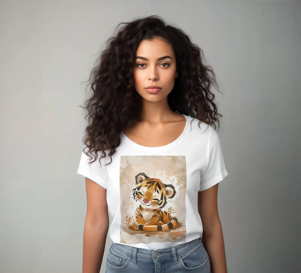 Charming cute tiger cub smiling with playful acts women's fitted t-shirt by DesignDoodle