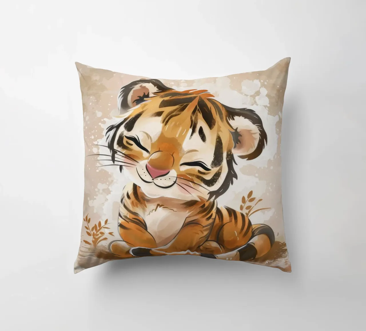 Charmant petit tigre souriant avec des gestes ludiques coussin de DesignDoodle