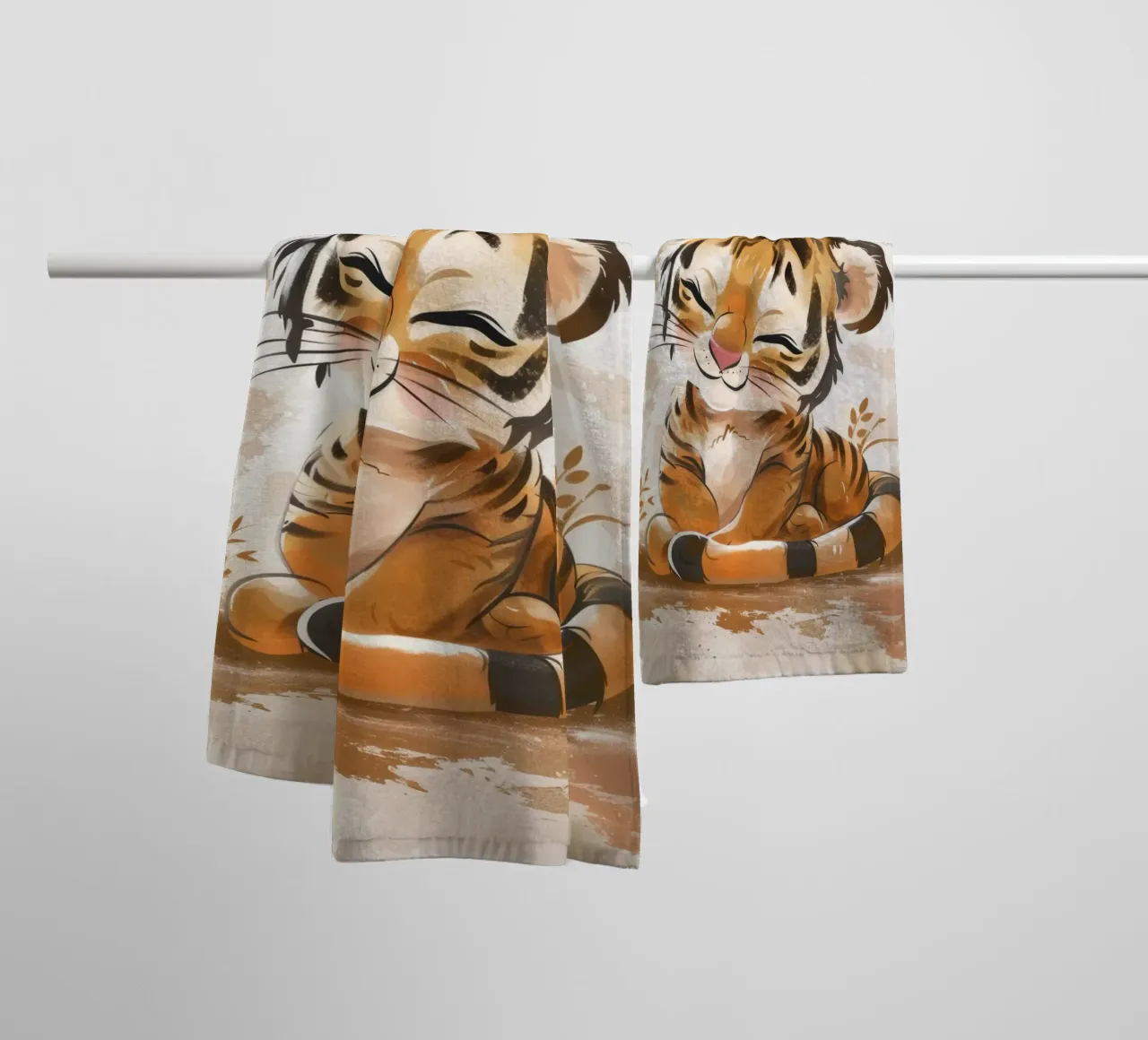 Charming cute tiger cub smiling with playful acts towel by DesignDoodle