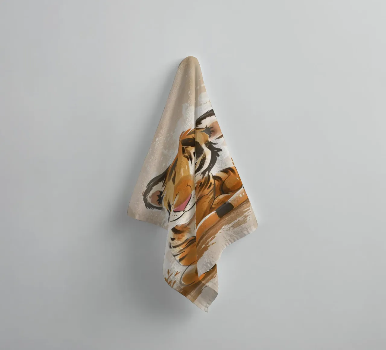 Charming cute tiger cub smiling with playful acts towel by DesignDoodle