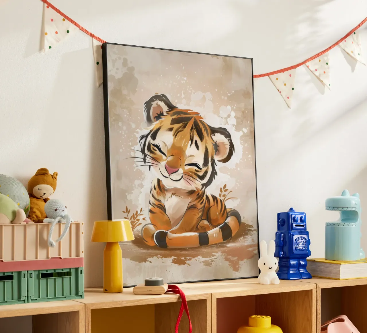 Charming cute tiger cub smiling with playful acts alu-dibond by DesignDoodle